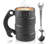 Tasse en céramique en forme de pneu de 500 ml avec cuillère, grande tasse de voiture 3D avec anse, tasse en céramique pour café, thé, boissons, tasses à café pour bureau, amateurs de voiture, cadeau