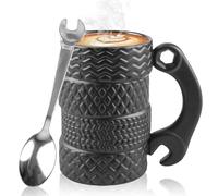 Tasse en céramique en forme de pneu de 500 ml avec cuillère, grande tasse de voiture 3D avec anse, tasse en céramique pour café, thé, boissons, tasses à café pour bureau, amateurs de voiture, cadeau