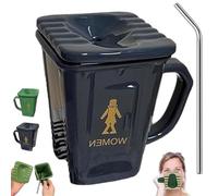 Tasse en céramique en forme de toilette accroupie - Tasse de toilette amusante avec couvercle et paille, 414 ml, cadeau amusant pour café, bureau et fêtes à la maison (A)