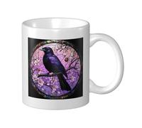 Tasse en céramique en verre teinté noir corbeau sur branche de cerisier - Tasse à café élégante pour la maison et le bureau - 325 ml