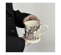 Tasse En Céramique Grande Capacité Eau Lait Thé Bureau À Domicile Café Couple (Pivoine,380 ml)