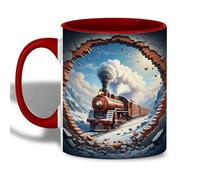Tasse en céramique Illusion 3D du train à vapeur rouge Tasses À Thé | Stagiaire Tasse Humorous Tasses À Café pour Café Noël Bureau