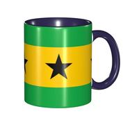 Tasse en céramique imprimée drapeau de Sao Tomé et Principe de qualité supérieure - Tasse en céramique bleu marine personnalisée, parfaite pour servir du café, du thé et du lait.