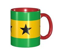 Tasse en céramique imprimée drapeau de Sao Tomé et Principe de qualité supérieure - Tasse en céramique rouge personnalisée, parfaite pour servir du café, du thé et du lait.