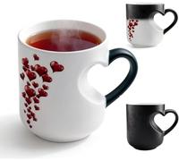 Tasse en céramique magique en forme de cœur changeant de couleur, sensible à la chaleur, avec motif cœur rouge, tasse à café en céramique sur le thème de la Saint-Valentin (blanc-A)