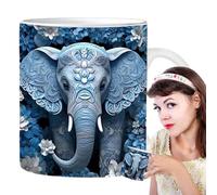 Tasse en céramique, motif éléphant, tasse à café, porte-gobelet, grand gobelet à boisson, design éléphant fait à la main, construction thermique épaisse, poignée facile avec look amusant pour soupe à