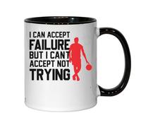 Tasse en céramique noire avec inscription « I Can Accept Failure But I Can't Accept Not Trying Basketball »