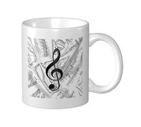 Tasse en céramique noire et blanche avec motif note de musique, tasse à café élégante pour la maison et le bureau, 325 ml