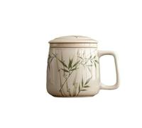Tasse en céramique peinte à la main en forme d'asperges vertes avec couvercle pour la séparation du thé - 250 ml