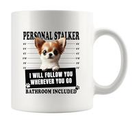 Tasse en céramique pour amoureux des chiens et des mamans avec inscription « I Will Follow You Wherever You Go » - Cadeau pour les amoureux des chiens - 325 ml - Blanc