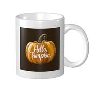 Tasse en céramique simple Hello Pumpkin On Brown - Tasse à café élégante pour la maison et le bureau - 325 ml