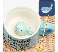Tasse En Forme De Baleine Avec Figurine De Baleine À L'intérieur-350 Ml-Tasse Avec Cuillère-Cadeau D'anniversaire Pour Garçons,Petites Amies,Femmes Et Hommes
