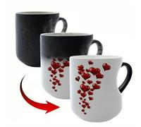 Tasse en forme de cœur à changement de couleur 325 ml avec anse en forme de cœur, tasse à café amusante en forme de cœur changeant de couleur, cadeau de Saint-Valentin, cadeau d'anniversaire