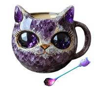 Tasse en forme de visage de chat en cristal, tasse à thé en forme de chaton mignon avec cuillère, verres sur le thème des animaux pour la cuisine, usage quotidien, collection de décoration d'i purple