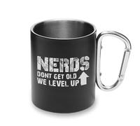 Tasse en métal avec poignée mousqueton « Don't Get Old Level Up »