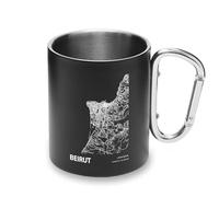 Tasse en métal avec poignée mousqueton et carte de la ville de Beyrouth Espagne