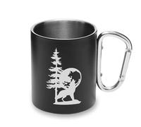 Tasse en métal avec poignée mousqueton et loup hurlant pour le camping