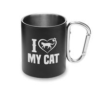 Tasse en métal avec poignée mousqueton « I Love My Cat »