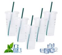 Tasse en Plastique‘réutilisable, 5 Pièces Tasse Changeà Couleurs Gobelet en Plastique Tasse à Boissons Froides avec Paille and Couvercle pour Enfants Adultes (710ml)