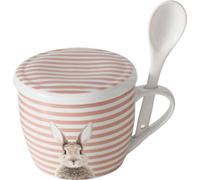 Tasse en porcelaine avec couvercle et cuillère FLUFFY, lapin, 600 ml