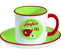 Tasse en porcelaine avec soucoupe Retro Break Tea Green