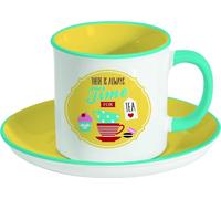 Tasse en porcelaine avec soucoupe Rétro Pause Thé Jaune