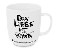 Tasse en porcelaine de 350 ml - Tasse à café avec anse en porcelaine - Passe au lave-vaisselle et au micro-ondes - Tasse pour café et thé - Hauteur : 10,5 cm - Diamètre : 8 cm - Blanc - Belle vie