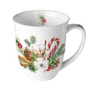AMBIENTE Tasse en Porcelaine Fine - Décoration de Noël - Hauteur 11 cm - Diamètre 10 cm - 0.4 L