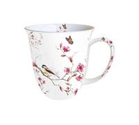Tasse en Porcelaine Fine - Oiseau, papillon et fleurs