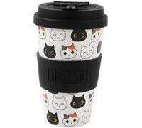 IDRINK®- Tasse à café en RPET avec ouverture et bouchon en silicone, facile à transporter Tasse à emporter de 435 ml en plastique recyclé 8,7 x 8,7 x 15 cm 435 ml (Chats)