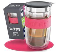 Tasse en verre 380 ml - avec passoire à double paroi, tasse à thé avec passoire en acier inoxydable, couvercle en céramique, passe au lave-vaisselle, verre thermique avec effet flottant, verre à café