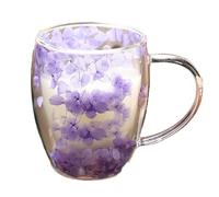Tasse en Verre à Double Couche, Pétale Transparent, Tasse à Sable Mouvant, Tasse Créative en Verre à Haute Teneur en Borosilicate, Vraie Fleur de Haute Valeur, Tasse en Verre à