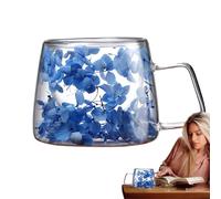 Tasse en verre à double paroi motif fleurs séchées - 200 ml - Tasse à café printanière en verre isotherme à double paroi pour boissons chaudes et froides | Tasse à fleurs avec poignée pour cappuccino