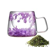 Tasse en verre à double paroi motif fleurs séchées - 200 ml - Tasse à café printanière en verre isotherme à double paroi pour boissons chaudes et froides | Tasse à fleurs avec poignée pour cappuccino
