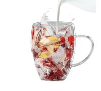 Tasse en verre à double paroi résistante à la chaleur, anti-brûlure, tasses | Tasses à poignée avec fleurs séchées, tasses à café pour jus, lait, boissons chaudes, boissons froides, chocolat chaud