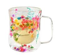 Tasse En Verre À Double Paroi - Tasse Créative À Fleurs Séchées De 400 Ml | Verre À Double Paroi Anti-brûlure Et Isolant Thermique Pour Café, Thé Et Boissons Au Sable Coulant | Au-dessus De 3,58 Pouce