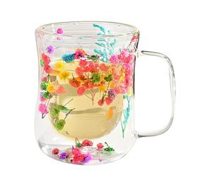 Tasse En Verre À Double Paroi - Tasse Créative À Fleurs Séchées De 400 Ml | Verre À Double Paroi Anti-brûlure Et Isolant Thermique Pour Café, Thé Et Boissons Au Sable Coulant | Au-dessus De 3,58 Pouce