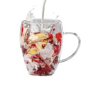 Tasse en verre à double paroi - Tasses en verre avec fleurs séchées de 350 ml avec poignée, tasses à café en verre à double paroi | Tasses isolées anti-brûlure pour lait, chocolat, thé, jus de fruits