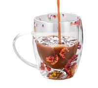 Tasse en verre à motif de | Tasse à café transparente à double paroi avec poignée | Boisson résistante à la chaleur pour latte, thé, lait, tasse à cappuccino élégante pour la maison, le bureau