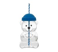 Tasse en verre avec couvercle et paille en forme d'ours mignon pour la Saint-Valentin, convient pour le lait, le café, le thé, la bière, les cocktails (bleu)