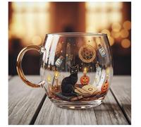 Tasse en verre avec motif de citrouille et fantôme peinte à la main pour Halloween, Noël, décoration de bureau (D)