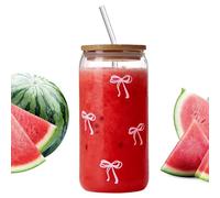Tasse en verre avec nœud | 500ml Gobelet Mignon Rose Avec Nœud, Couvercle Et Paille Inclus,Tasses À Café En Verre,Pour Eau Froide Milkshake Thé Chambre À Coucher, Anniversaire Bureau Cuisine Dortoir