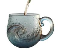 Tasse en verre - Bouteille d'eau design de vagues de 300 ml | Tasse à café avec poignée, utilisation à la maison sur la plage, portion de vin, bureau de boissons à domicile pour adultes hommes ho