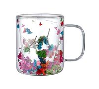 Tasse en verre de fleur séchée Belle tasse en verre à double paroi tasse en verre décorative élégante tasse en verre floral tasse en verre transparent tasse en verre isolé belle tasse à double paroi
