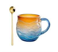 Tasse en verre de mer, 355 ml, fabriquée à la main sur le thème de la plage avec cuillère pour thé, café