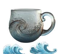 Tasse en verre de mer avec motif de coucher de soleil, vague de verre de mer soufflé à la main avec vague de l'océan, tasse texturée unique inspirée des mers pour les amateurs de l'océan (A)