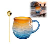 Tasse en verre de mer fabriquée à la main avec motif de vagues de l'océan - Tasse texturée unique pour thé, vin et mer - 355 ml