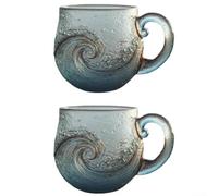 Tasse en verre de mer fabriquée à la main, tasse en verre ondulée unique inspirée de l'océan pour thé, café, tasse en verre artistique faite à la main (2)