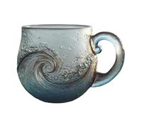 Tasse en verre de mer ondulée, 355 ml, faite à la main, avec poignée, motif artistique texturé de plage pour café et boissons, cadeau pour les amateurs d'océans