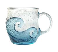 Tasse en verre de mer soufflé à la main avec motif de vagues de l'océan - Pour thé, café, cocktails, motif vagues de l'océan - 355 ml - Vague - Vague 1